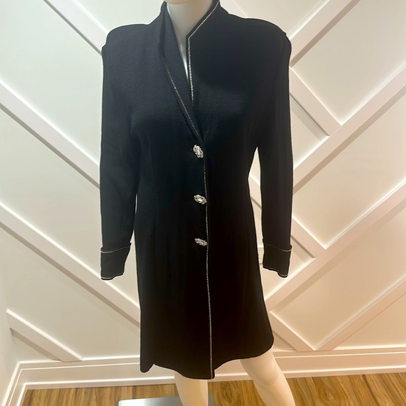 St. John Evening Santana Knit Black Blazer with Swarovski Crystal Accents